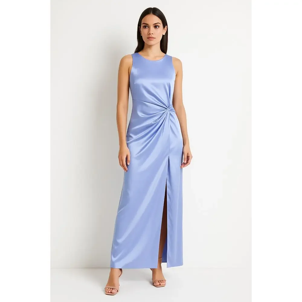 NWOT Abercrombie & Fitch Women’s Draped Satin Maxi Dress Periwinkle Blue Size LT